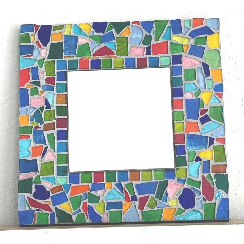 Stained Glass Mosaic Mirror Colorful Glass Tile Wall Mirror Beveled Boho Decor